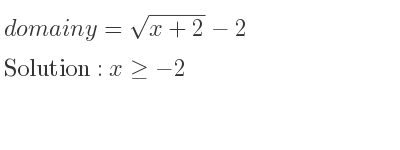 The domain of y=sqrt(x+2)-2 is x>=-2